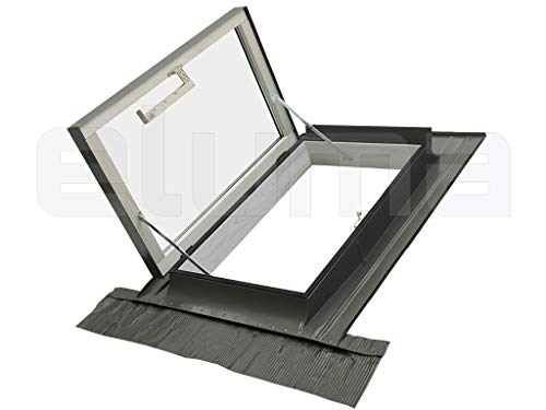 Claraboya - Ventana para tejado"CLASSIC LIBRO" (Apertura lateral) Tragaluz por el acceso al techo/Doble vidrio/Tapajuntas incluido (55x78 Base x Altura)