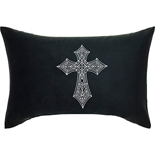Cojín con funda y diseño de cruz celta nórdica, 40 x 60 cm, diseño de bandera de Alemania cristiana Celtic Cross gótica, cojín decorativo con relleno, color negro
