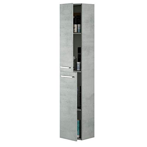 Columna Aseo baño para Lavabo suspendida en Color Gris Cemento Tiradores y 2 Puertas diseño Actual 30x25x150 cm