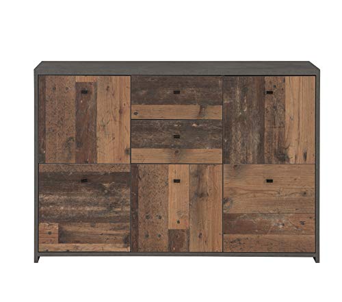 Cómoda Newface con Cinco Puertas y Dos cajones en una Moderna combinación de Colores Old-Wood Vintage Combinado con Aspecto de hormigón, Talla única Cómoda Newface con Cinco Puertas y Dos cajones en una Moderna combinación de Colores Old-Wood Vintage Combinado con Aspecto de hormigón, Talla única
