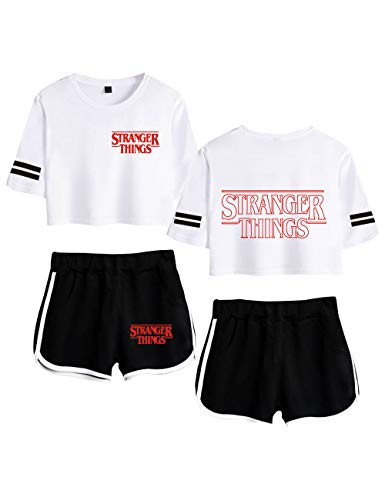 Conjuntos Mujer Top y Pantalones Cortos Stranger Things, Conjunto Deportivo Camiseta y Pantalón Stranger Things 3 Chica Impresión Chándal para Niñas Series de Television Regalos (28,XS)