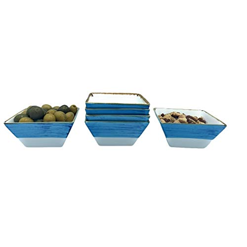 Cuenco Plato Aperitivo apilables cerámica Porcelana 6 piezas, Salsas, Postres, Recipiente estilo vintage pintado a mano 11 x 5.5 x 5.5 cm (250 ml) (Azul)