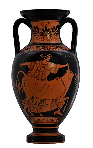 de Europa y Bull God Zeus Jarrón de cerámica griega antigua