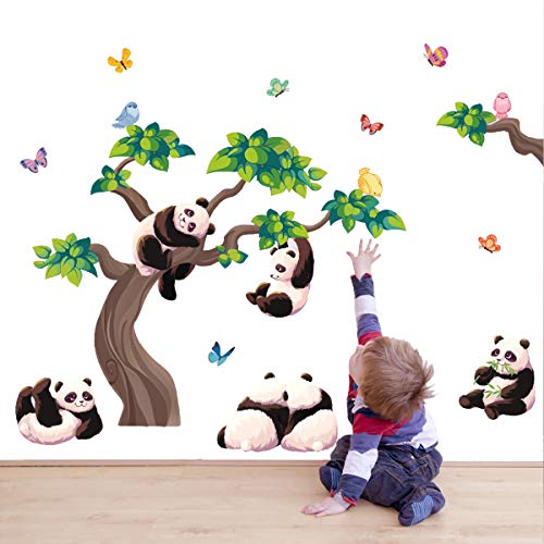 decalmile Pegatinas de Pared Panda Rama Vinilos Decorativos Adhesivos Pared Animales Mariposas Habitación Infantiles Niños Bebés Guardería