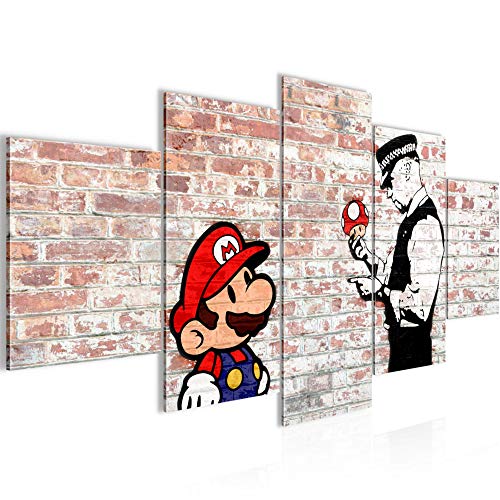 decoración de la mesa de la pared de Banksy Mario Bros - 200 x 100 cm Vista de impresión en lienzo Salón Apartamento - listo para colgar - 006551b