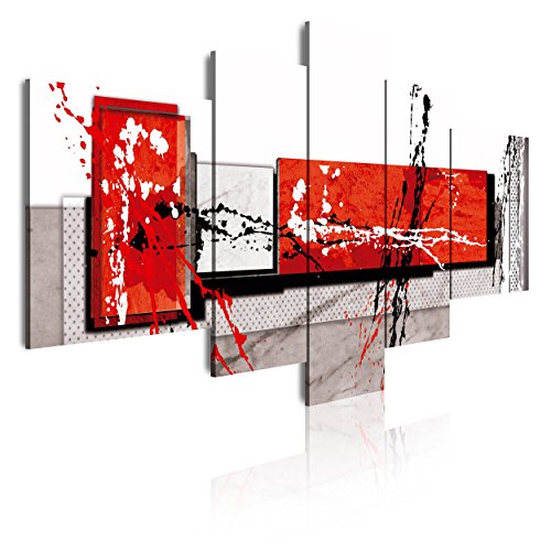 DekoArte 89 - Cuadros Modernos Impresión de Imagen Artística Digitalizada | Lienzo Decorativo para Tu Salón o Dormitorio | Estilo Abstracto Moderno Colores Gris Rojo Blanco | 5 Piezas 180 x 85 cm XXL