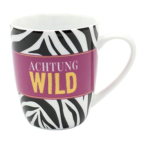 Dekohelden24 Taza de café de porcelana con texto "Achtung Wild". Dimensiones: 9,8 x 8,2 cm, capacidad de 250 ml, apta para lavavajillas.