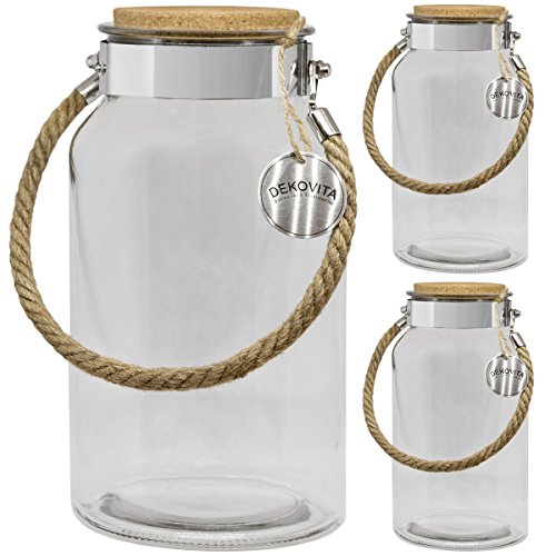 Dekovita frasco de almacenamiento Juego de 3, 5l a:30/d:16/a: 10,6cm linterna de jardín tapa de corcho frasco de cristal vidrio decorativo linterna jarrón