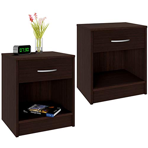 Deuba Set de 2 mesitas de noche con cajón y tirador Marrón oscuro 50x40x35 cm mesa auxiliar con cajón para libros dormitorio