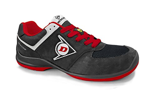 Dunlop DL0201037-45 Zapato, Piel de Ante y Mesh, Negro y Rojo, 45