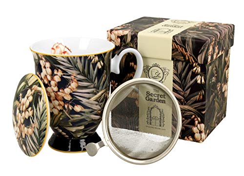 Duo Secret Garden - Juego de tazas de té (325 ml, con infusor y tapa, porcelana china, en caja de regalo), diseño de Yucca