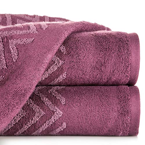 Eurofirany - Juego de 3 Toallas de Mano de algodón Viscosa Rosa con Cenefa en Zigzag, 70 x 140 cm, 3 Unidades Eurofirany - Juego de 3 Toallas de Mano de algodón Viscosa Rosa con Cenefa en Zigzag, 70 x 140 cm, 3 Unidades