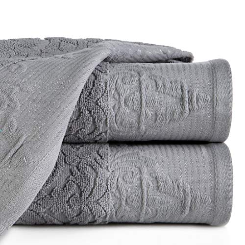 Eurofirany Moka - Juego de 3 Toallas de Mano de algodón con Cenefa de Jacquard y Costuras metálicas Suaves, Color Plateado, 70 x 140 cm Eurofirany Moka - Juego de 3 Toallas de Mano de algodón con Cenefa de Jacquard y Costuras metálicas Suaves, Color Plateado, 70 x 140 cm