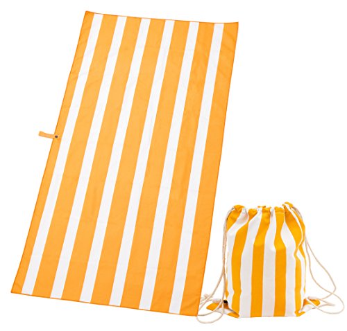 Exerz Toallas de Microfibra y Bolsas con Cordón/Toallas de Playa – Viajeras XXL 160x80 cm/Toallas para Deportes Set de 2 Piezas de Toallas con Rayas para la Playa - Gimnasio