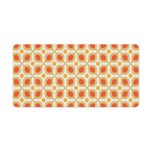 Extended Gaming Mouse Pad with Stitched Edges Waterproof Large Keyboard Mat Non-Slip Rubber Base Linked Bold Geometric Shapes 70s Vintage Minimalist Bohemian Desk Pad for Gamer Office 12x24 Inch