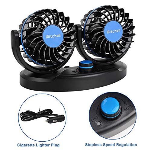 Fansport Ventilador de Coche 12 V con 360 ° Silencioso Giratorio de Doble Cabeza Ajustable Velocidad Asiento Trasero Ventilador Fan para Coche Furgoneta SUV