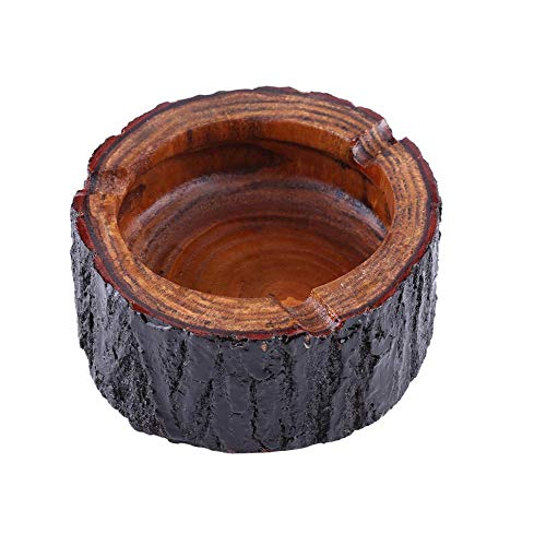 Fdit Cenicero de madera natural redondo para tabaco, fumadores, bandeja de ceniza para usar en casa, oficina, interior y exterior, 1 unidad (9-10 cm)