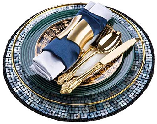 FEE-ZC - Juego de vajilla de porcelana de color verde oscuro, juego de vajilla redonda hecha a mano, juego de mesa, cubiertos dorados, cuchara, regalo de Housewarming