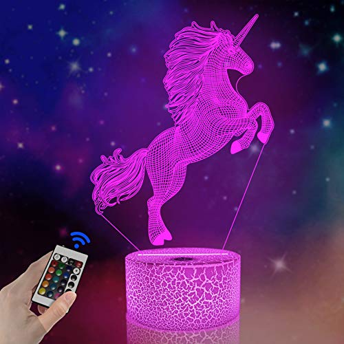 FULLOSUN - Lámpara LED de proyección de unicornio 3D, diseño de unicornio para habitación de niños, decoración del hogar, regalos de cumpleaños con 7 colores cambiantes, Unicorn 3
