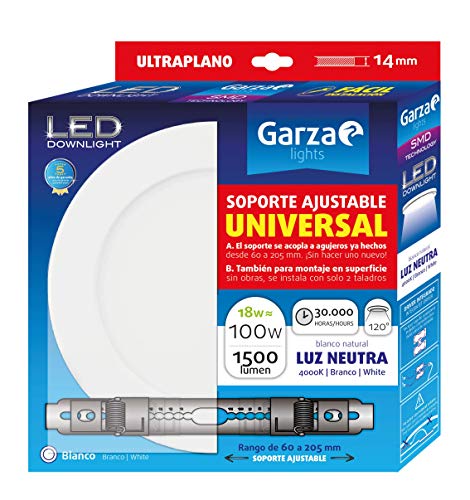 Garza - Downlight LED con soporte ajustable universal para superficie o empotrable en techo