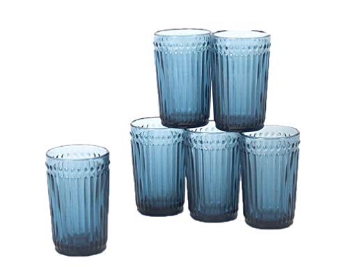 Gerimport Pack de 6 Vasos de Cristal Azul Medidas 8x8x13 cm Capacidad 356 ml