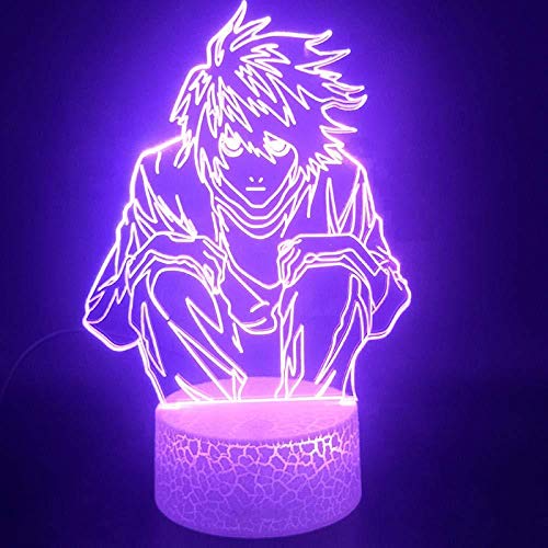 giyiohok Lámpara de ilusión 3D Luz de noche LED Anime Death Note L-Lawliet El mejor regalo para la atmósfera de los niños Sensor táctil colorido con control remoto