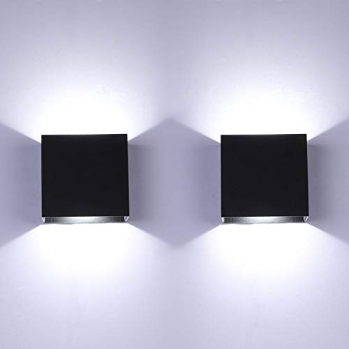 Glighone Aplique de Pared Interior Lámpara pared Dormitorio Moderna Negro LED Arriba Abajo Lámpara para Dormitorio Sala de Estar Escalera, 6W * 2 Blanco Frío