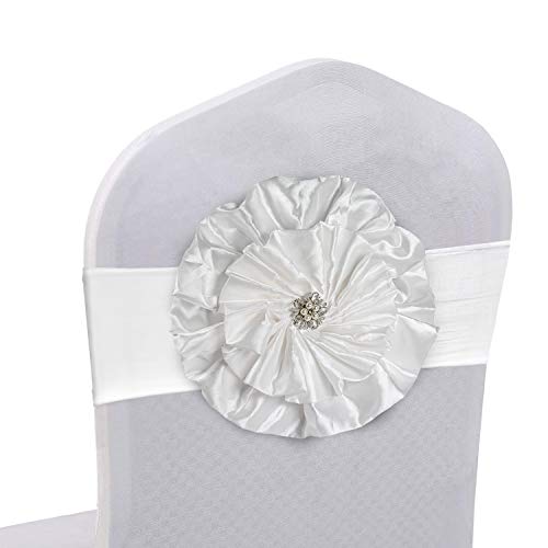 Glou Life - Juego de 2 lazos para sillas de boda, recepción, decoración de sillas para eventos especiales, para decoración - Pack de dos lazos blancos con hermoso adorno plateado