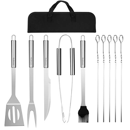 Godmorn Utensilios Barbacoa, 10Pcs Accesorios de Herramienta de Barbacoa de Acero Inoxidable, Juego Completo de Herramientas para Barbacoa para la Fiesta de Campamento y el Picnic