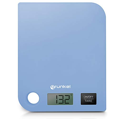 Grunkel - BCR-G01 - Báscula de cocina digital con precisión de 1g. Indicador de sobrecarga y función tara - Peso máximo 8 kg - Azul, Vidrio
