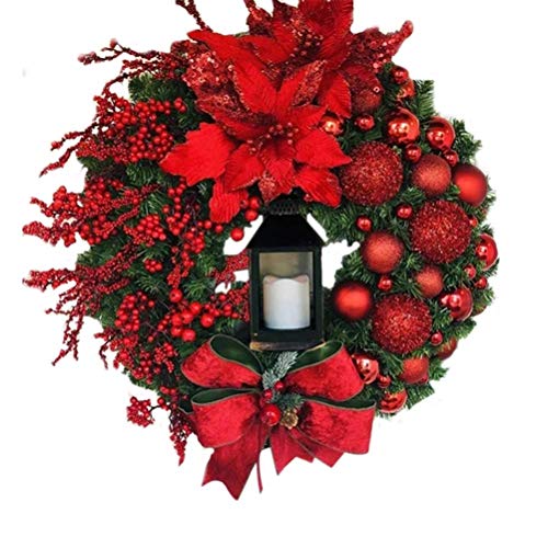 Guirnaldas de farolillos de viento navideños con cinta de celosía de búfalo / Magnolia roja / Hojas rojas, guirnalda de pino colgante, regalo para decoración de Navidad, puerta, pared, ventana (champ