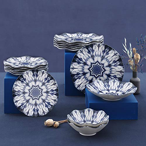 Güral Porselen Juego de 24 piezas moderno Dizayn (azul y blanco).