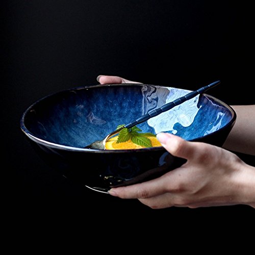 Gweat Estilo Japonés Azul Retro Vajilla De Cerámica Creativo Ramen Tazón Grande Sopa Cuenco De Ensalada De Fruta (Tamaño : Metro)