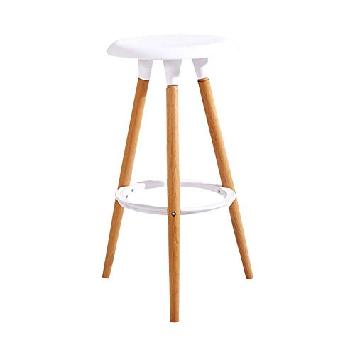 Gymqian Silla de bar de madera maciza para el hogar Taburete de bar Minimalista moderno Moda nórdica Taburetes altos Silla Eames Silla de bar j/Blanco