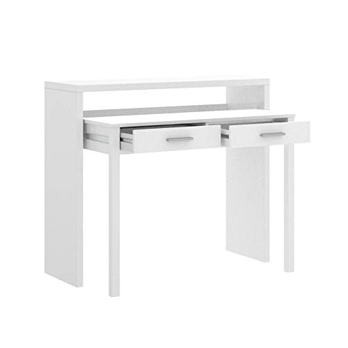 HABITMOBEL Mesa Estudio Consola, Blanco Brillo, Medidas: Ancho: 99 cm Alto: 88 cm Fondo: 36 cm HABITMOBEL Mesa Estudio Consola, Blanco Brillo, Medidas: Ancho: 99 cm Alto: 88 cm Fondo: 36 cm