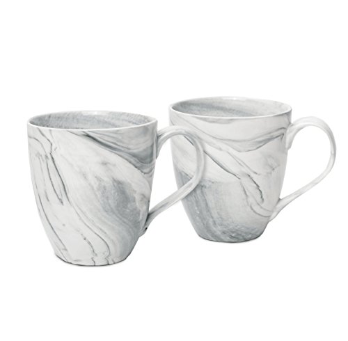 Hausmann & Söhne XXLblanca Grande de Porcelana Taza en mármol Gris | Jumbo Cup 500 ml, Set de 2, Taza de café/té Grande | Taza mármol | Idea de Regalo