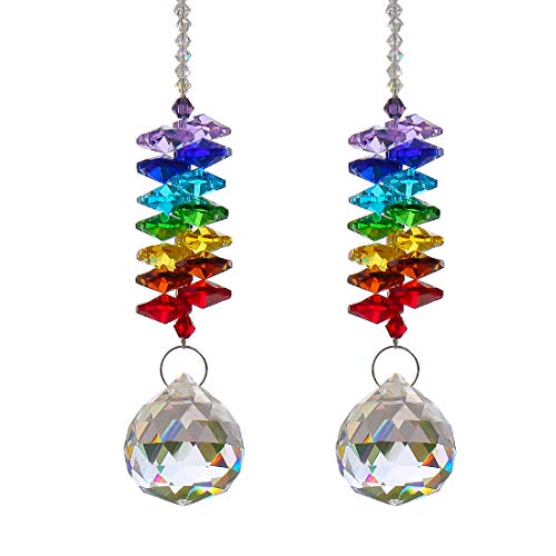H&D Juego de 2 cuentas de chakras de arco iris, atrapasueños de cristal, colgante en cascada.