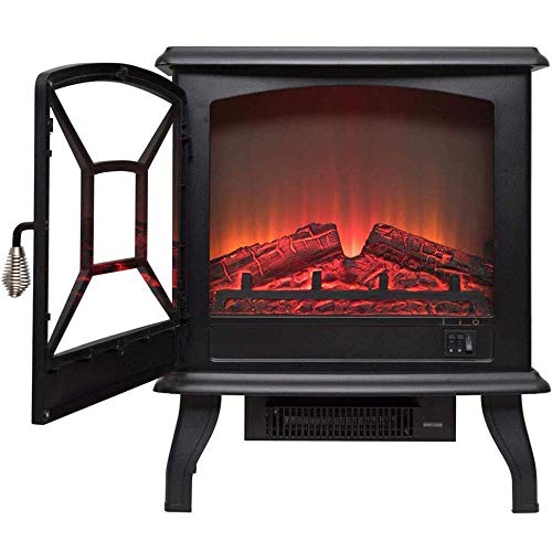 Heater, Estufa eléctrica portátil de calefacción de chimenea eléctrica con efecto 3D realista de la estufa de leña y 2 ajustes de calor - espacio libre portátil de 1600 W negro fuego eléctrico