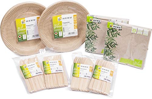 HEKU 30011-01 - Juego de utensilios de cocina (biodegradables, con platos, cuchillos, tenedores y servilletas, 170 piezas), color verde HEKU 30011-01 - Juego de utensilios de cocina (biodegradables, con platos, cuchillos, tenedores y servilletas, 170 piezas), color verde
