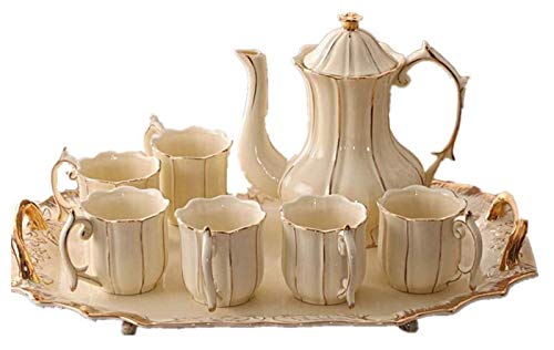 Hermoso Conjunto de tazas de té de lujo, conjunto de té de kungfu portátil, conjuntos de 8 piezas de ribete de oro y servicio de té de porcelana y té con una bandeja de tetera de 6 piezas, té de la ta