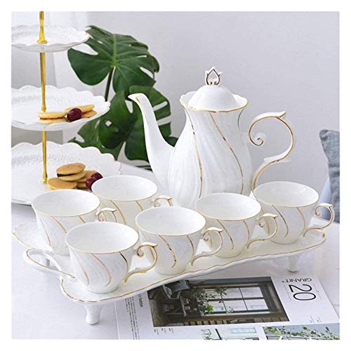 Hermoso Conjunto de tazas de té de lujo, conjunto de té de kungfu portátil, sencillo de 8 piezas de oro con ribete de oro para porcelana y servicio de té con 6 piezas tazas de tazas y té de la tarde,