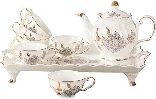 Hermoso Conjunto de tazas de té de lujo, juego de té de kungfu portátil, sencillo de 8 piezas con ribete de oro patrón de flor de flores de porcelana y servicio de té con 6 piezas tazas y bandeja, taz