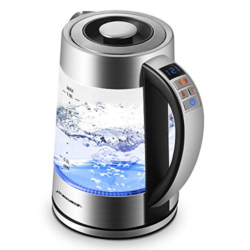 Hervidor de agua de cristal Calentador de agua caliente y café con luz LED azul de control, apagado automático y protección de ebullición en seco, 0,5 L - 1,8 L 2000 W