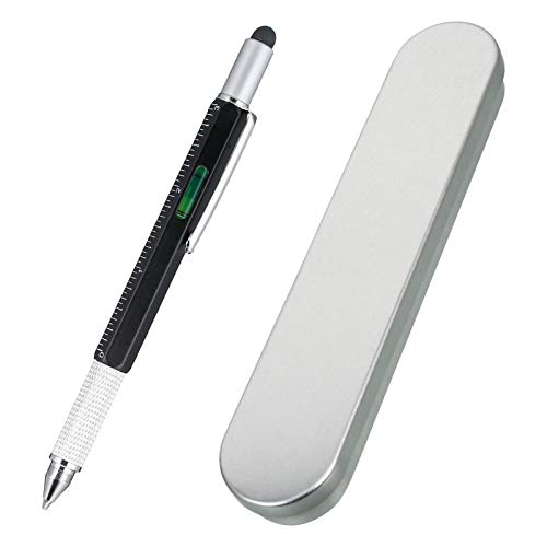 Heyu-Lotus 6 en 1 Tech - Bolígrafo multiherramienta con destornillador, regla, indicador de nivel de llenado, lápiz táctil y bolígrafo, lápices personalizados para hombres (negro)