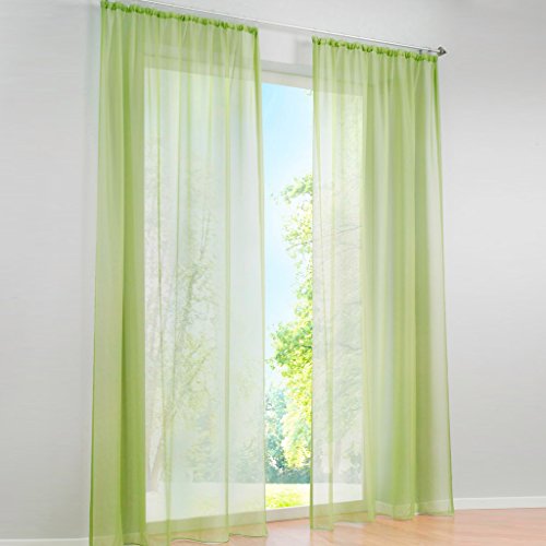 HongYa Pack de 1 cortina transparente de gasa con cinta fruncida, alto/ancho/ancho/245/145 cm, verde