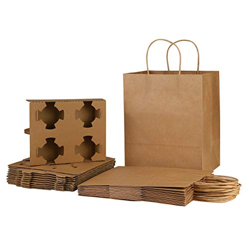 IBLUELOVER - 10 portavasos de papel kraft porta-bandeja para transportar café, bebidas y té en bolsa de la compra, embalaje con bolsa soporte para taza, para restaurante, galletas o cafeterías