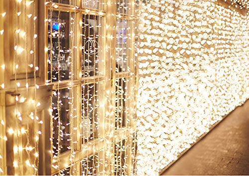 IDESION Cadena de luces 600 LEDs Cortinas de Luz Impermeable 6m * 3 metros Garland 8 Modos de Operación Luz para Decoración de Interiores,Exterior,Boda, Navidad,Fiesta (Blanco cálido)