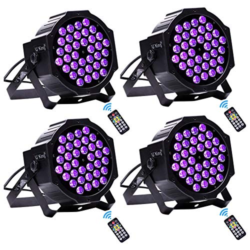 Iluminación LED UV, luz negra UKing 36 UV LED Foco con mando a distancia y control DMX activado, luz negra para DJ discoteca, bar, boda, Navidad, fiesta (4 unidades)