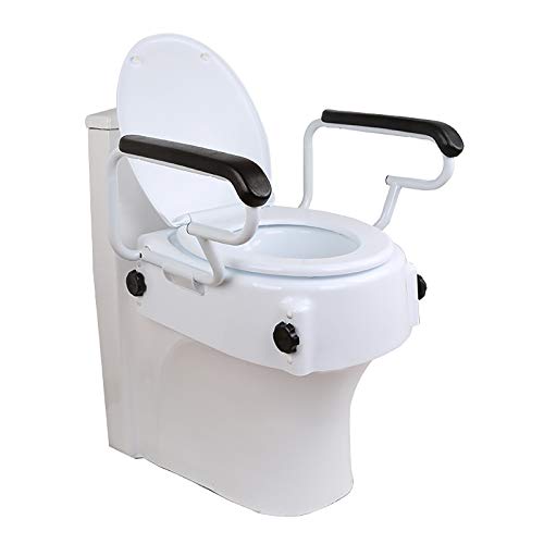 jjff Alzador de Inodoro Portátil, Elevador WC Inclinable con Reposabrazos Abatibles Altura Regulable 6, 10 y 14 Centímetros, para Ancianos, discapacitados
