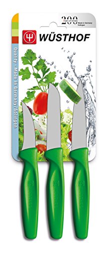 Juego de cuchillos Wüsthof, 3 piezas, cuchillo de pelar 6 cm, cuchillo puntilla 8 cm, cuchillo de verduras 8 cm, mango verde (9332g), cuchillo multiusos de punta media, apto para lavavajillas